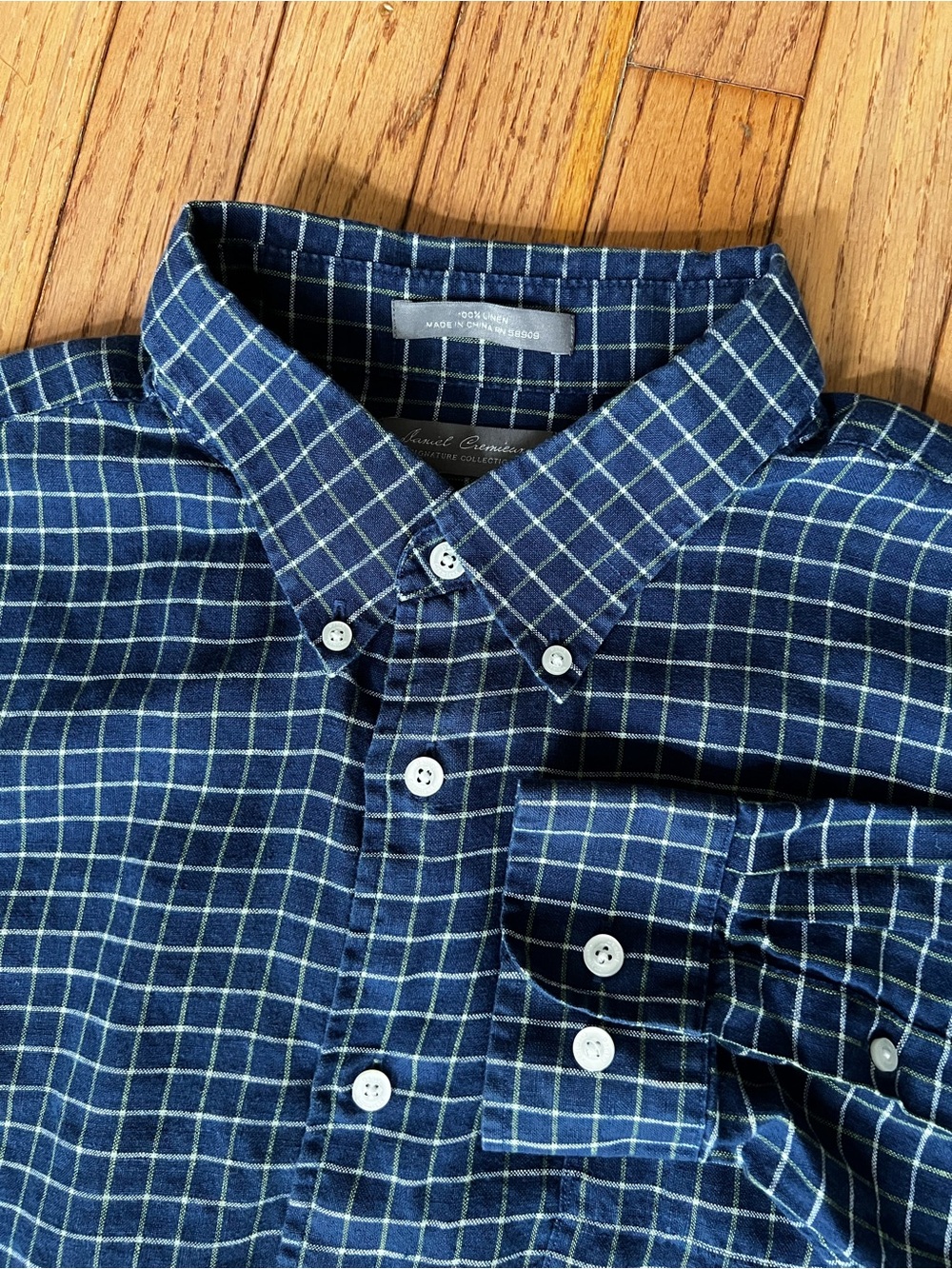 Daniel Cremieux Signature Navy Windowpane Button-Down Linen Men’s Shirt XL